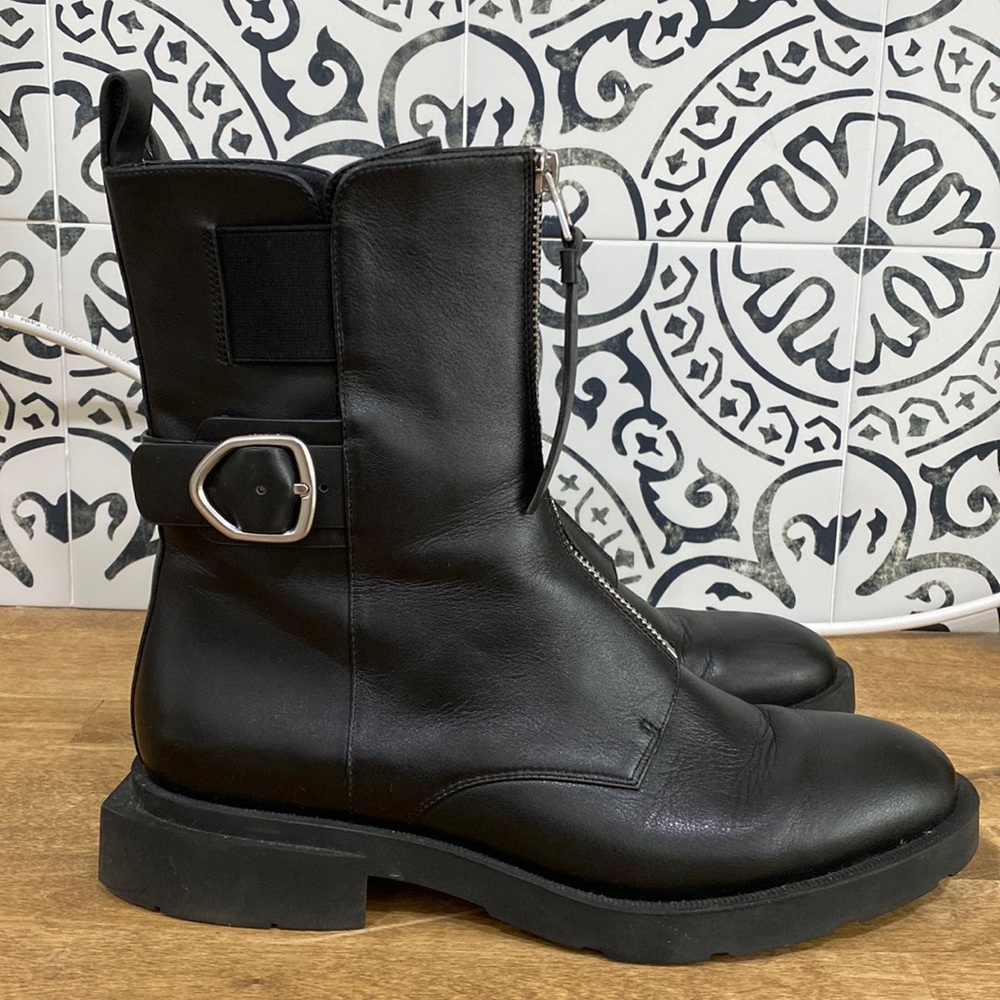 Rudsak Leather Front Zipper Biker Square Heel Boots